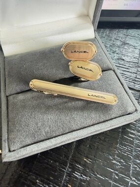 Lancel Paris Gold Tie Clip and Cufflinks Set